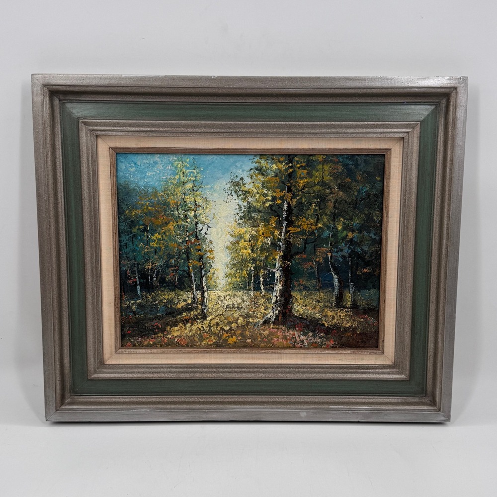 Vintage Oil Painting Forest Landscape Signed Framed Impressionist Style
